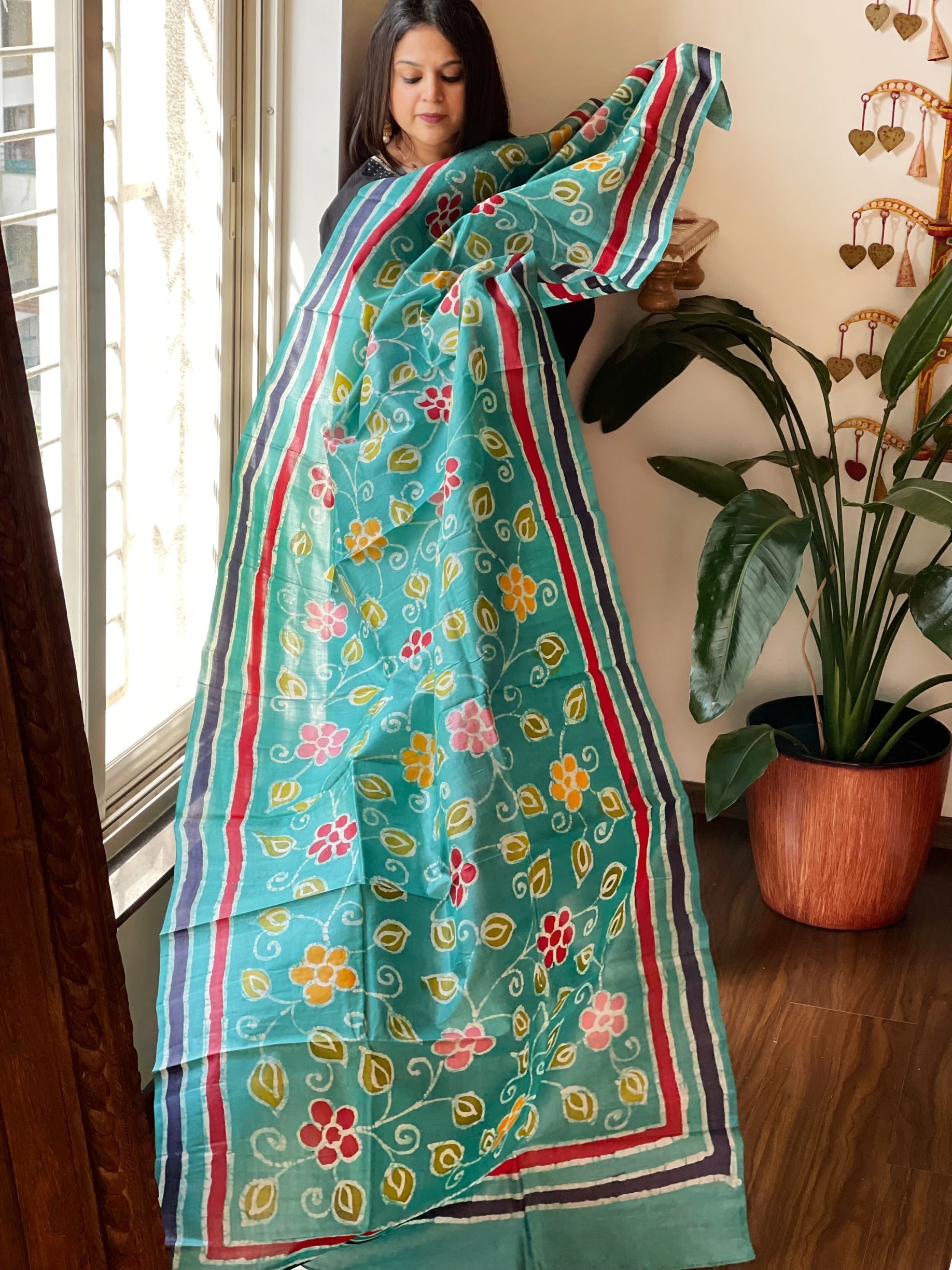 Handpainted and Hand Dyed Dupatta in Pure Silk - Masakalee