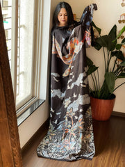 Handpainted & Batik Hand Dyed Dupatta in Handwoven Mul Silk - Masakalee