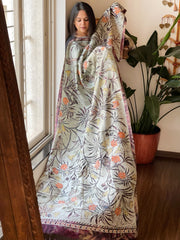 Handpainted & Batik Hand Dyed Dupatta in Handwoven Mul Silk - Masakalee