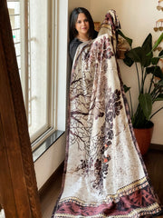 Handpainted & Batik Hand Dyed Dupatta in Handwoven Mul Silk - Masakalee