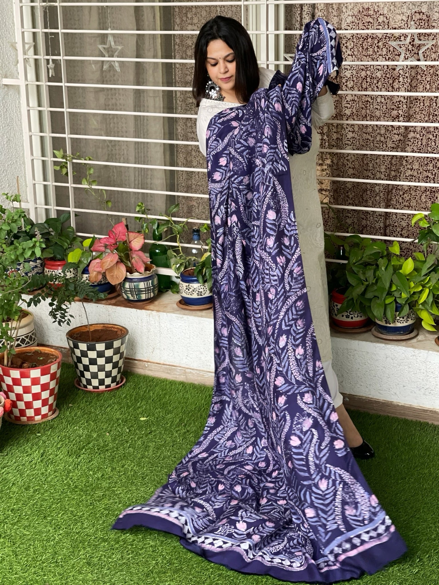 Handpainted & Batik Hand Dyed Dupatta in Modal Silk - Masakalee
