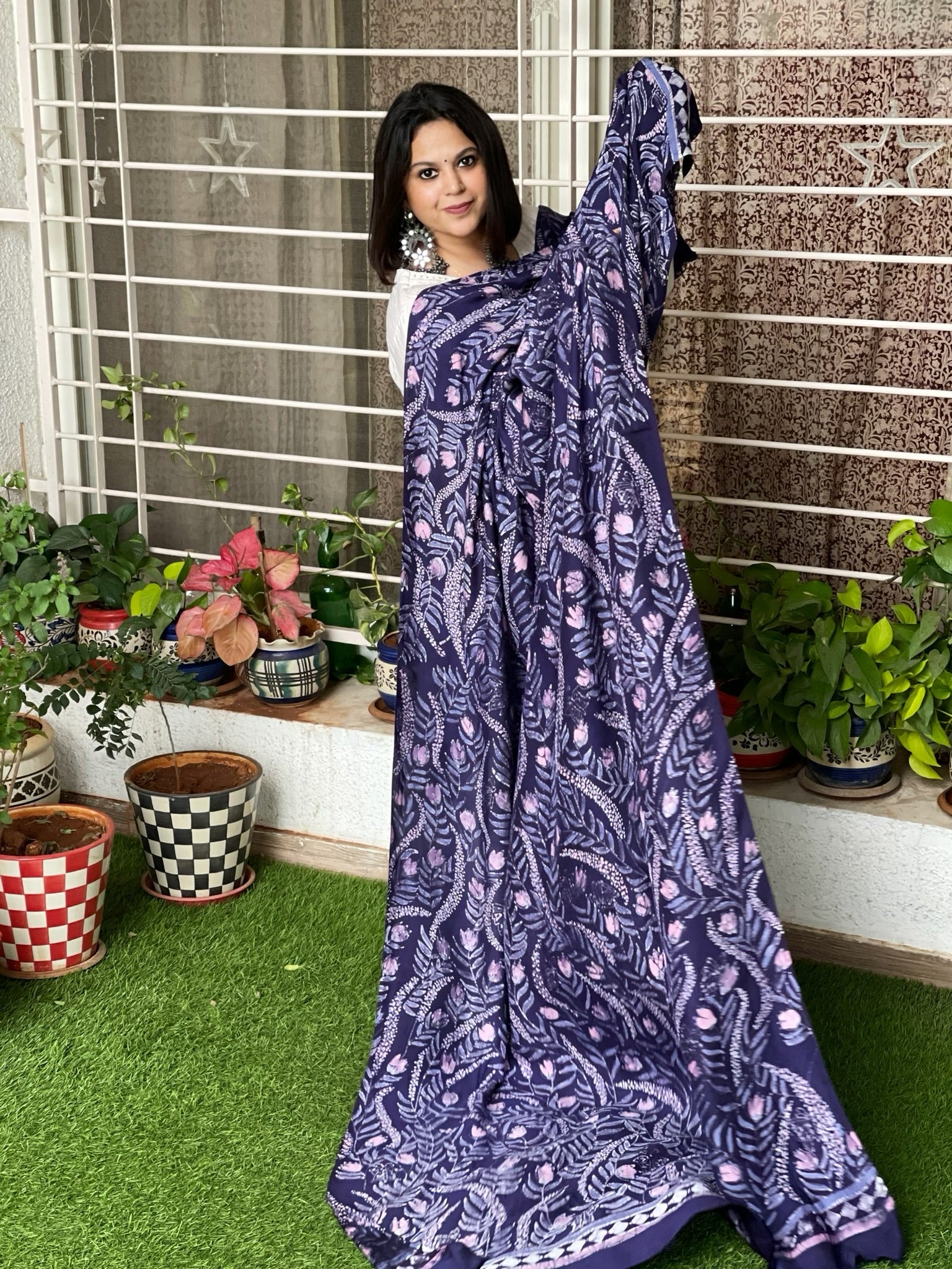 Handpainted & Batik Hand Dyed Dupatta in Modal Silk - Masakalee