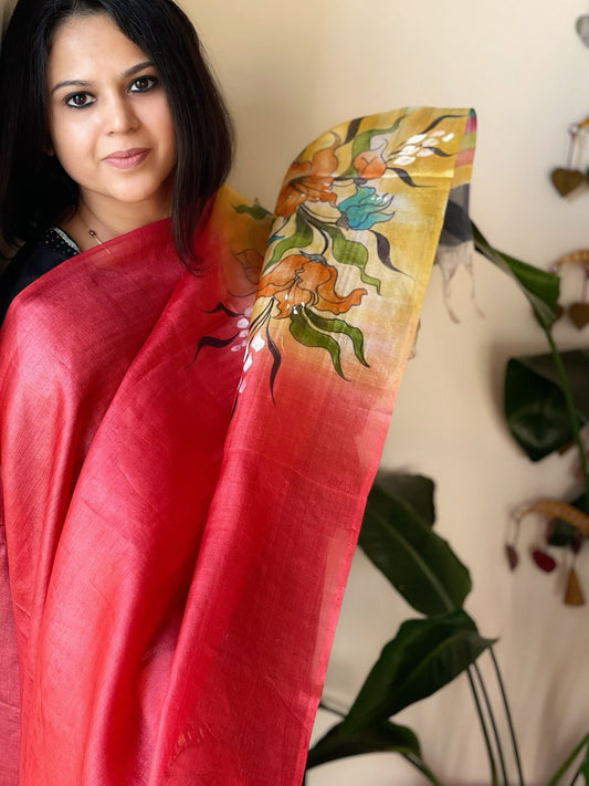 Handpainted Dupatta in Tussar Silk - Masakalee