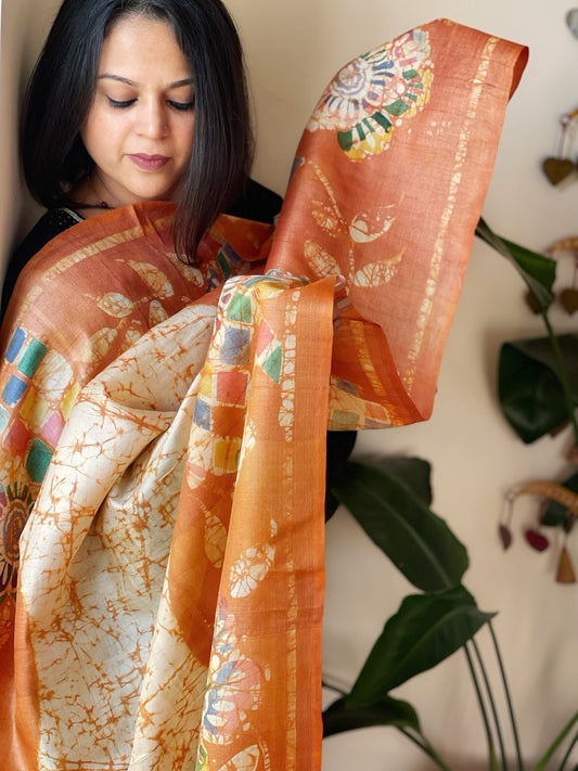 Handpainted Dupatta in Tussar Silk - Masakalee
