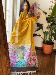 Handpainted Dupatta in Tussar Silk - Masakalee
