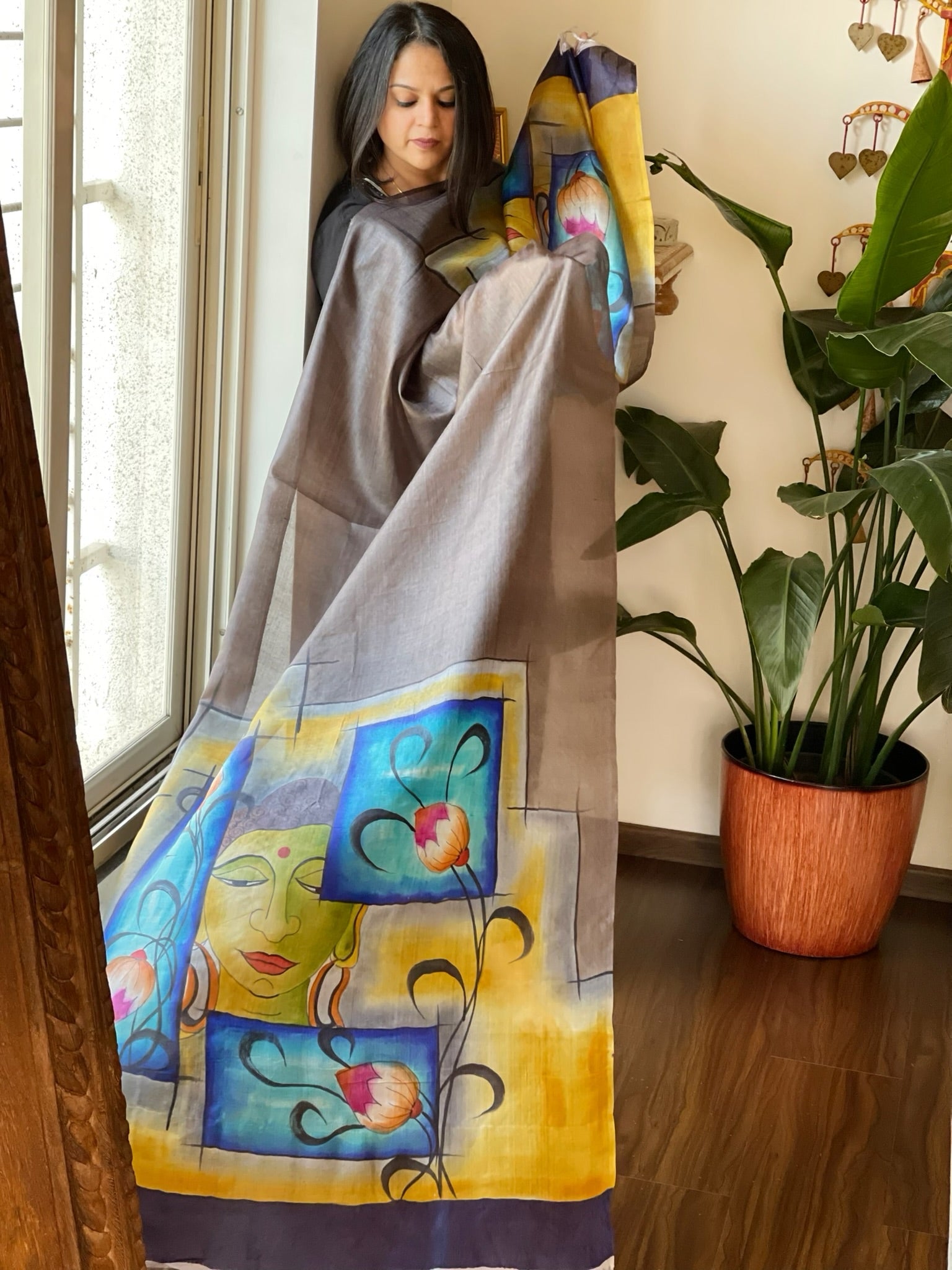 Handpainted Dupatta in Tussar Silk - Masakalee