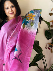 Handpainted Dupatta in Tussar Silk - Masakalee