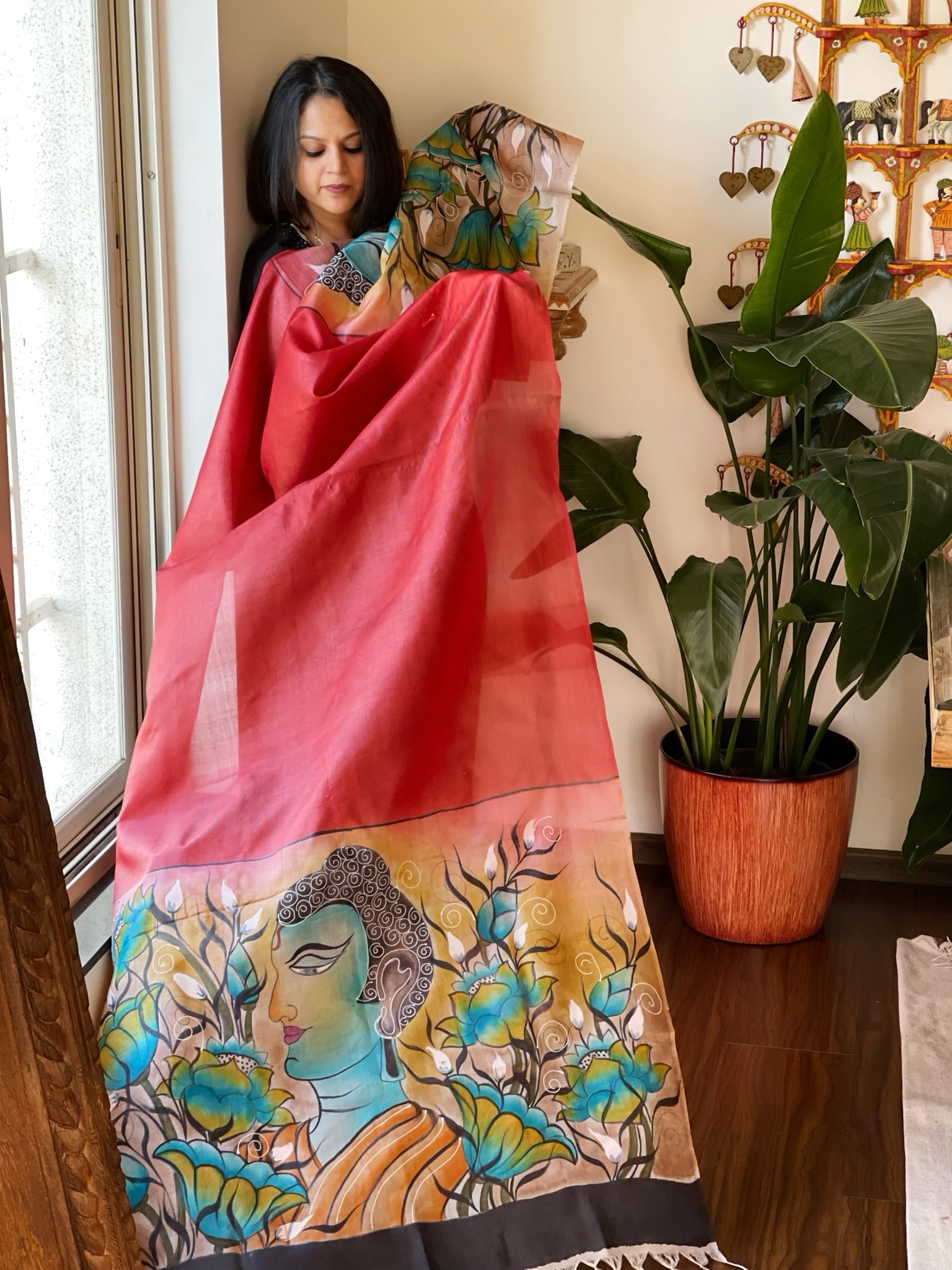 Handpainted Dupatta in Tussar Silk - Masakalee