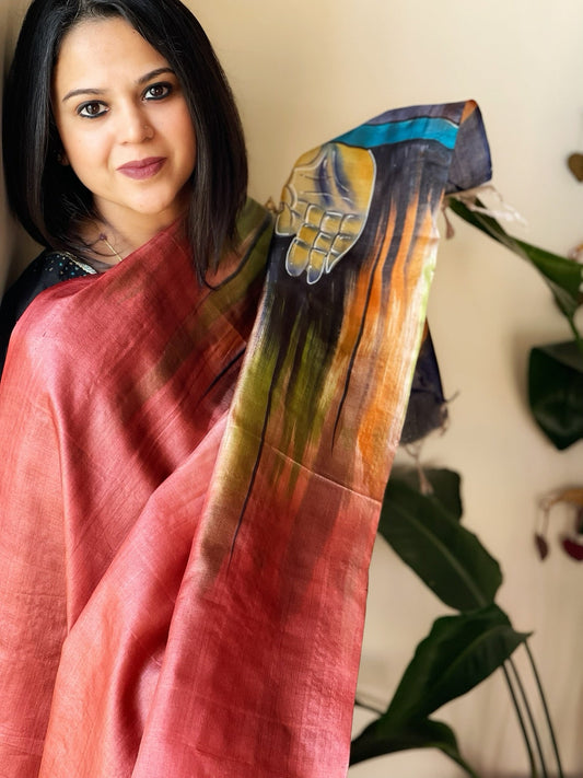 Handpainted Dupatta in Tussar Silk - Masakalee
