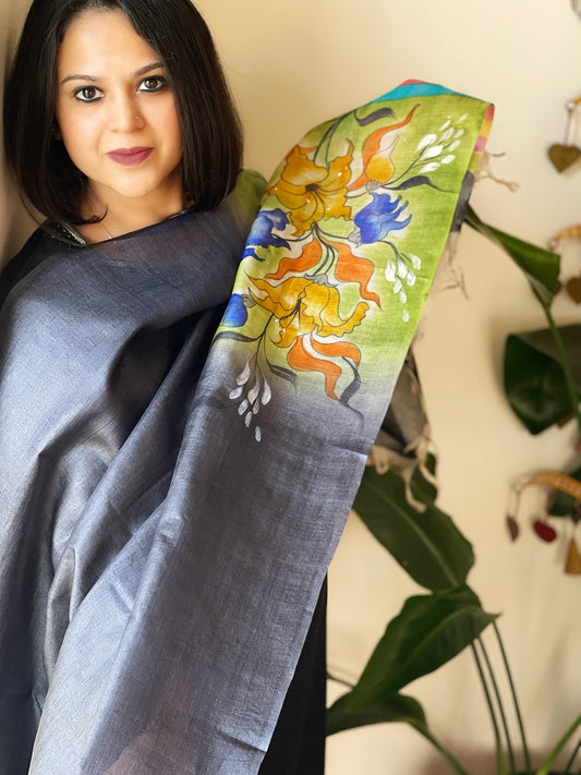 Handpainted Dupatta in Tussar Silk - Masakalee