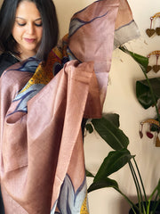 Handpainted Dupatta in Tussar Silk - Masakalee
