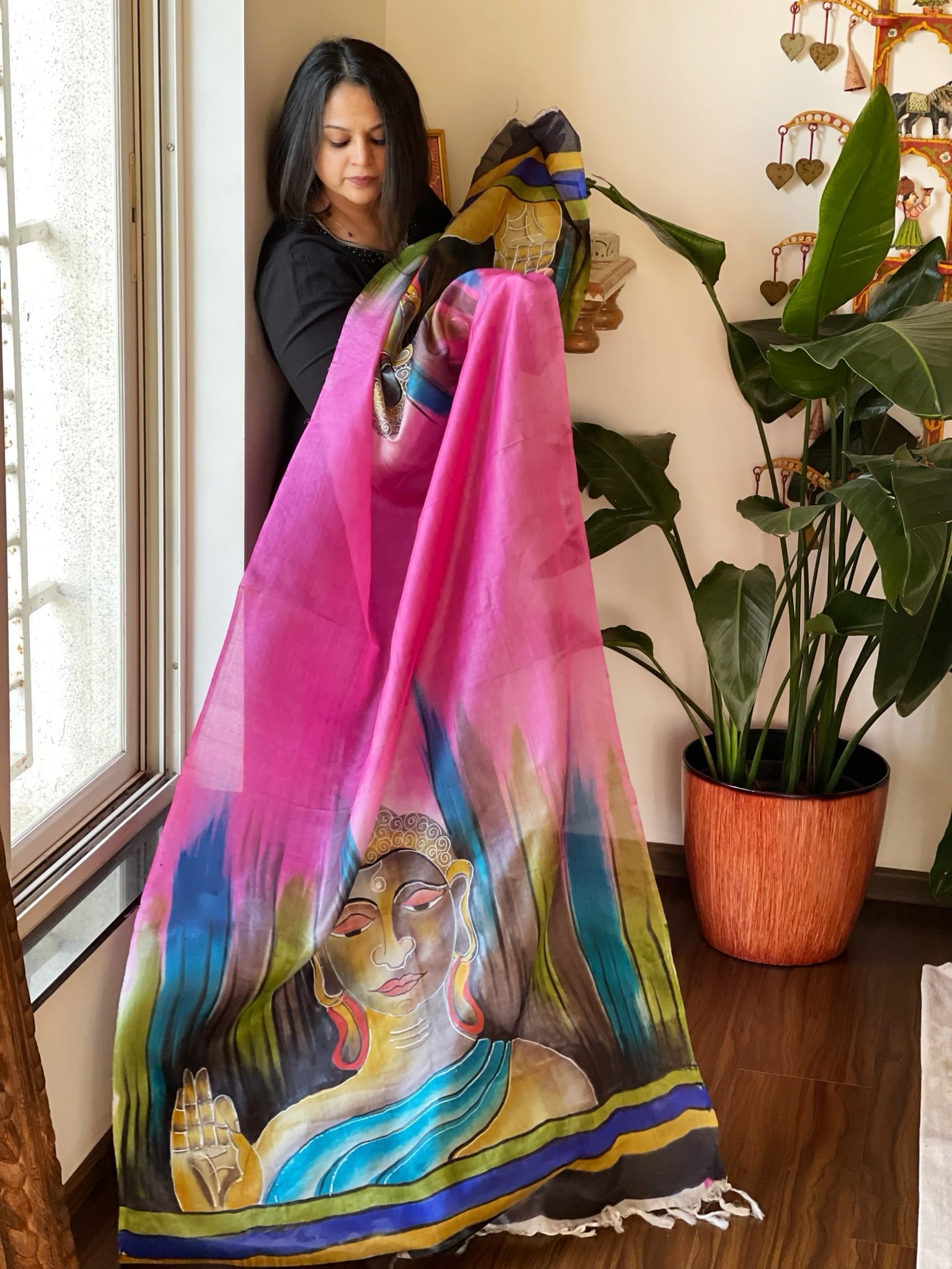 Handpainted Dupatta in Tussar Silk - Masakalee