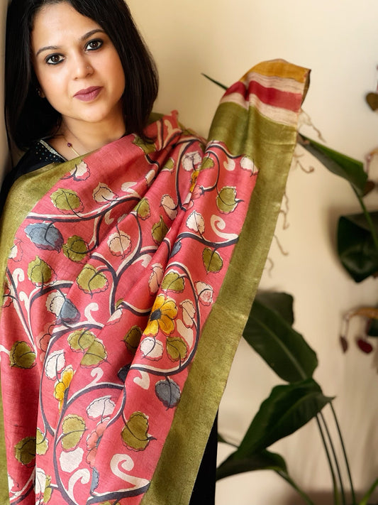 Handpainted Dupatta in Tussar Silk - Masakalee
