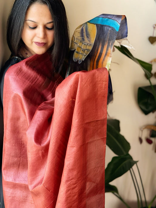 Handpainted Dupatta in Tussar Silk - Masakalee