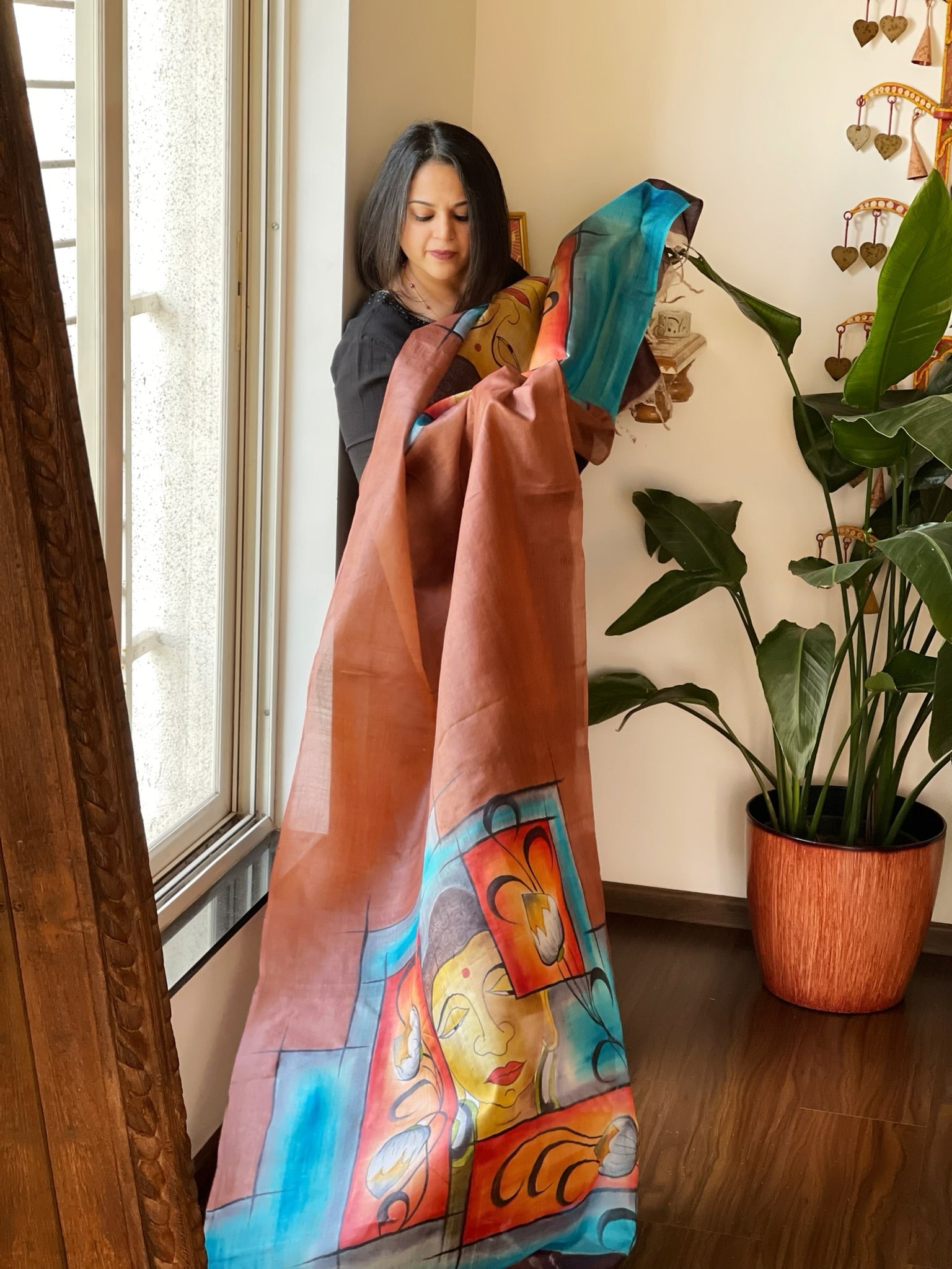 Handpainted Dupatta in Tussar Silk - Masakalee