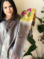 Handpainted Dupatta in Tussar Silk - Masakalee