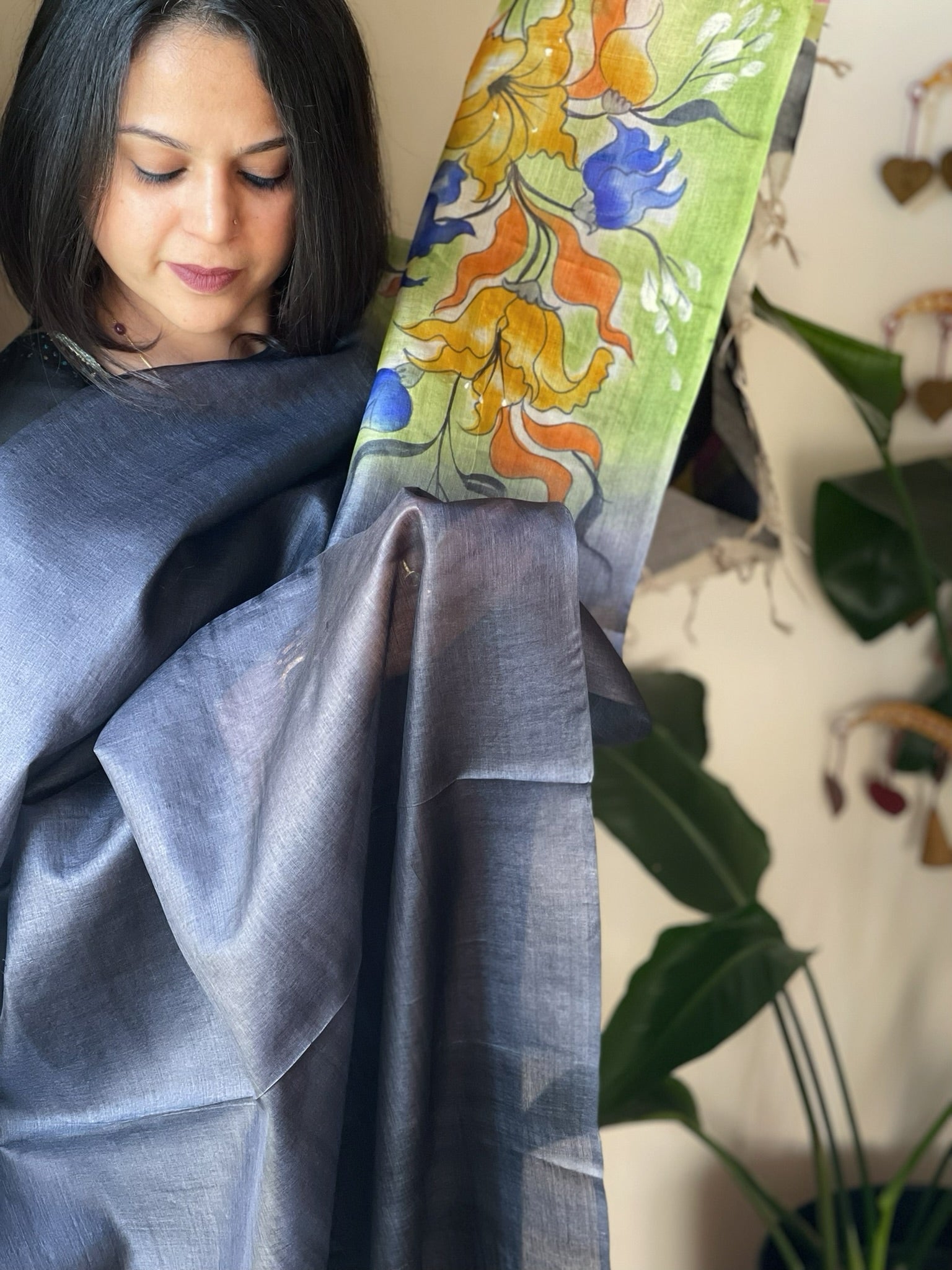 Handpainted Dupatta in Tussar Silk - Masakalee