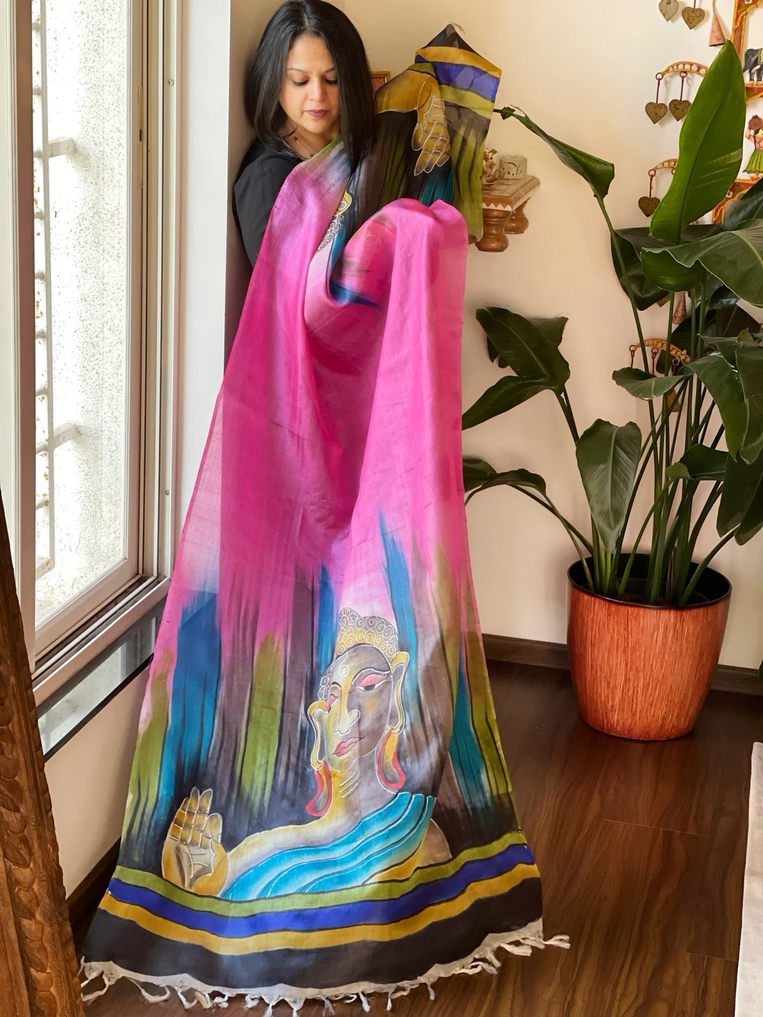 Handpainted Dupatta in Tussar Silk - Masakalee
