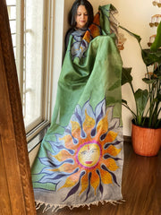 Handpainted Dupatta in Tussar Silk - Masakalee