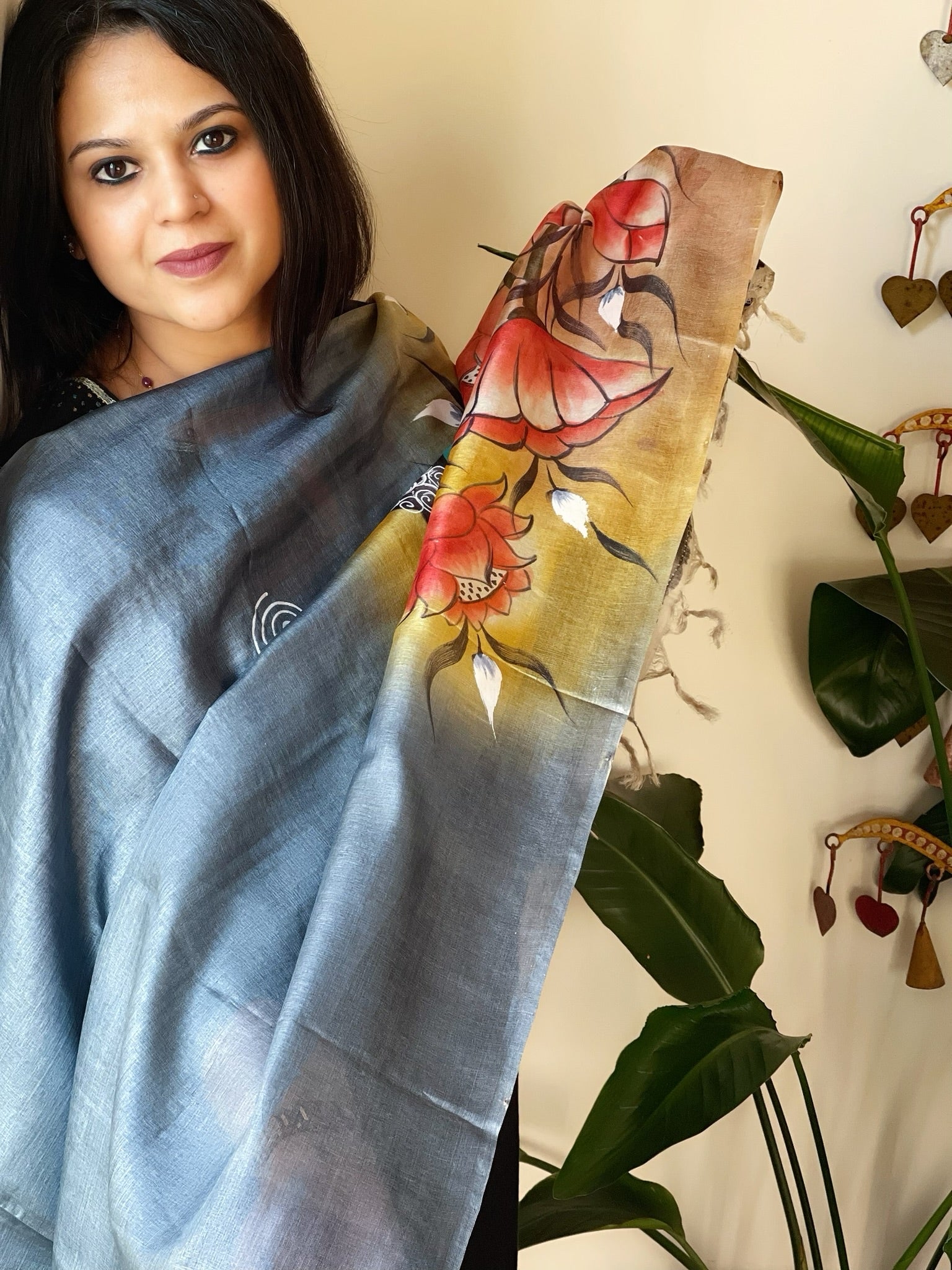 Handpainted Dupatta in Tussar Silk - Masakalee