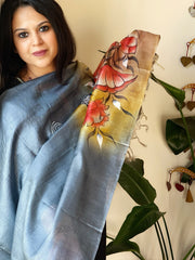 Handpainted Dupatta in Tussar Silk - Masakalee