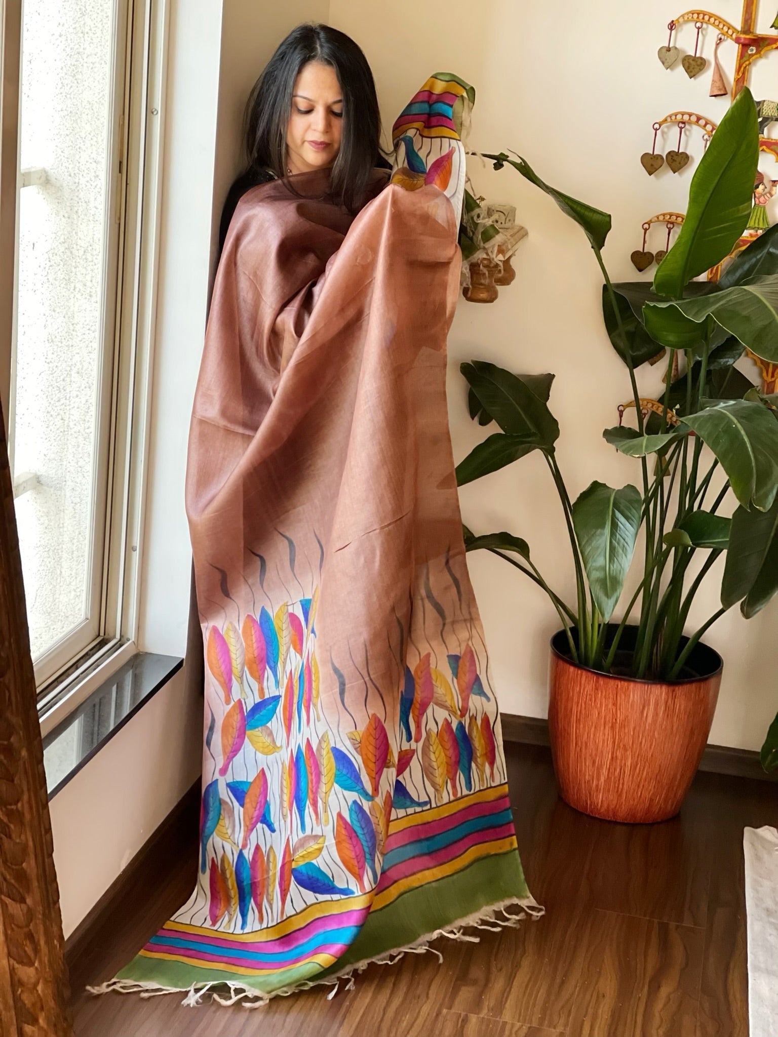 Handpainted Dupatta in Tussar Silk - Masakalee