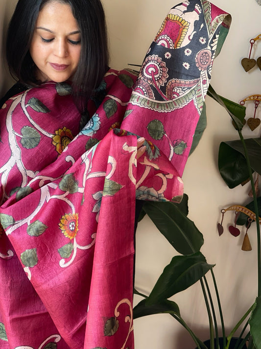 Handpainted Dupatta in Tussar Silk - Masakalee