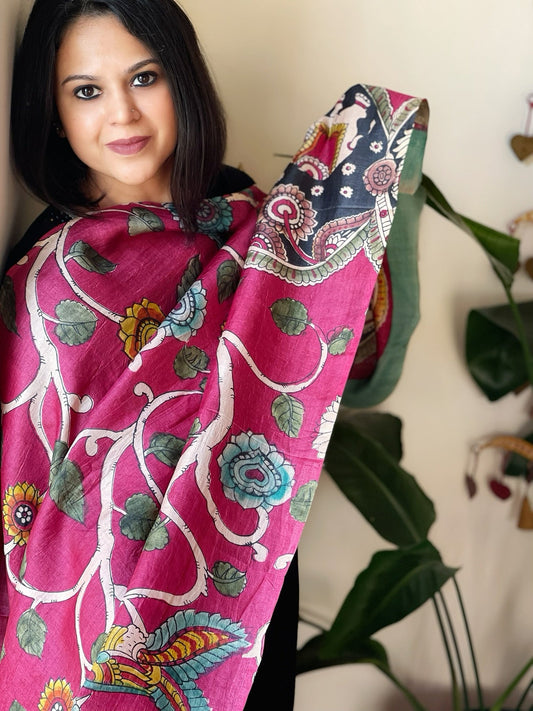 Handpainted Dupatta in Tussar Silk - Masakalee