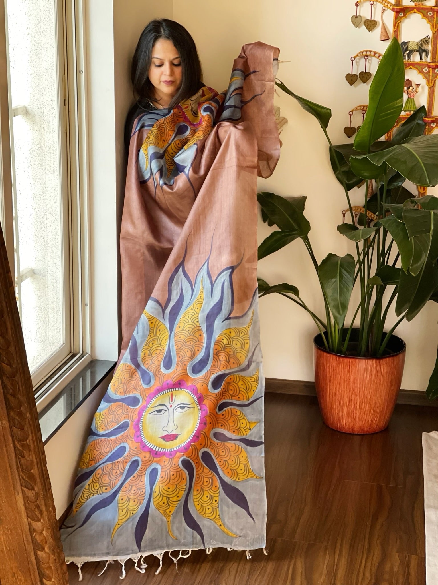 Handpainted Dupatta in Tussar Silk - Masakalee