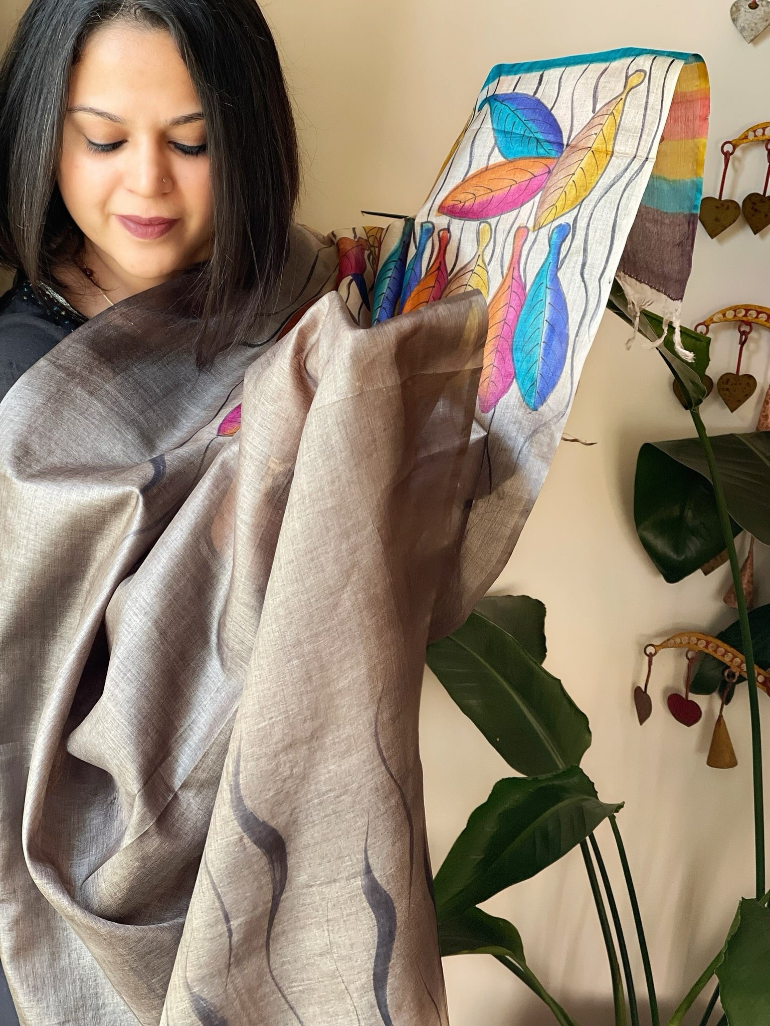 Handpainted Dupatta in Tussar Silk - Masakalee