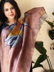 Handpainted Dupatta in Tussar Silk - Masakalee