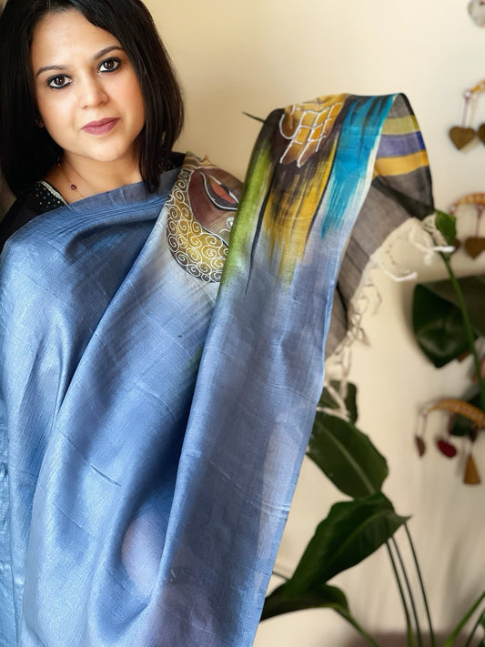 Handpainted Dupatta in Tussar Silk - Masakalee