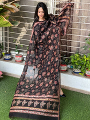 Handpainted & Handblock Printed Chanderi Silk Dupatta - Masakalee