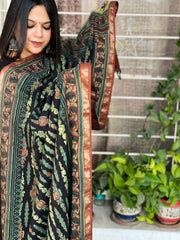 Handpainted & Handblock Printed Chanderi Silk Dupatta - Masakalee