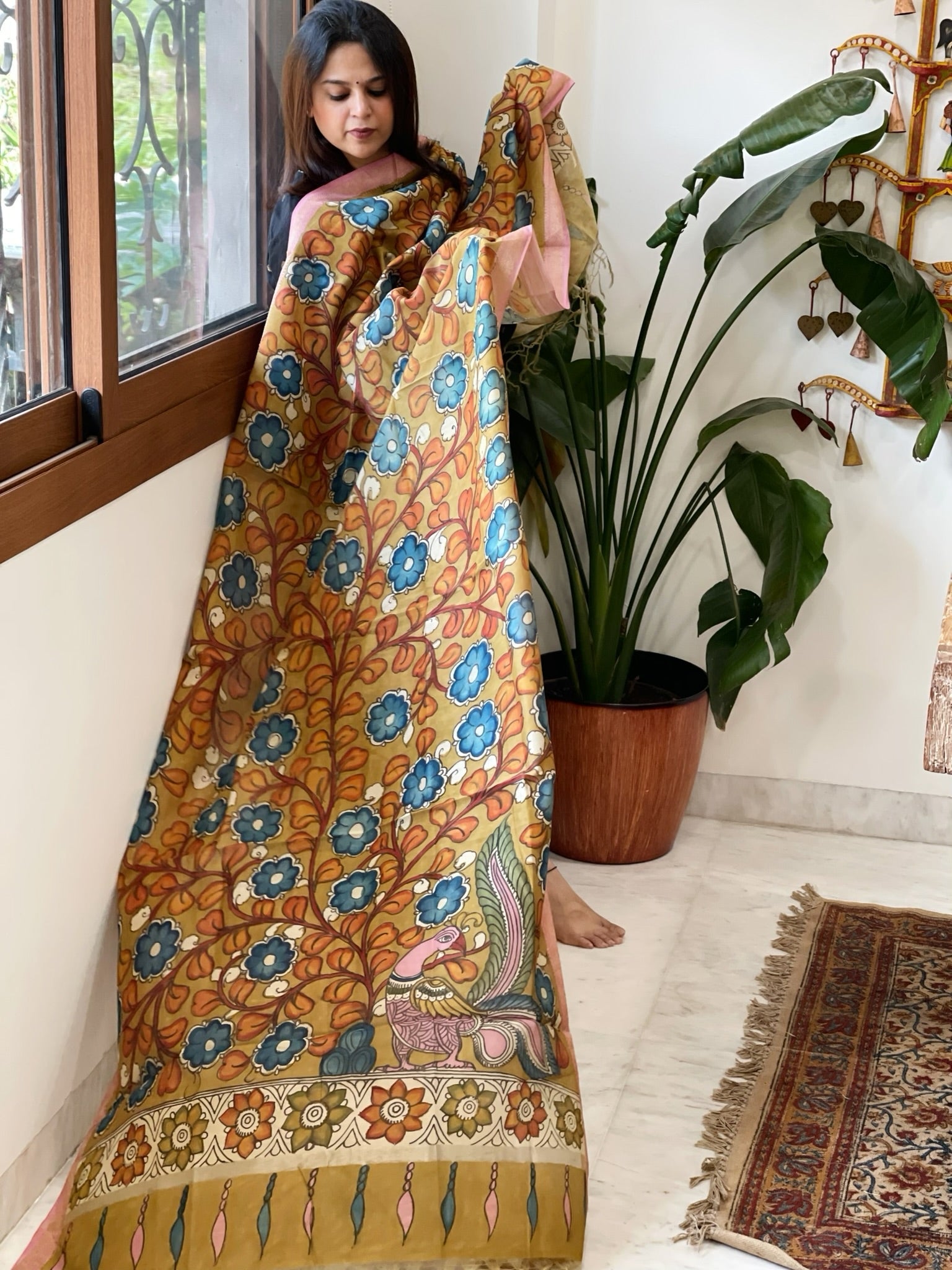 Handpainted Kalamkari Dupatta in Chanderi Silk - Masakalee