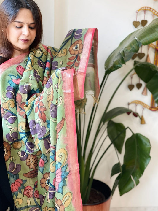 Handpainted Kalamkari Dupatta in Chanderi Silk - Masakalee