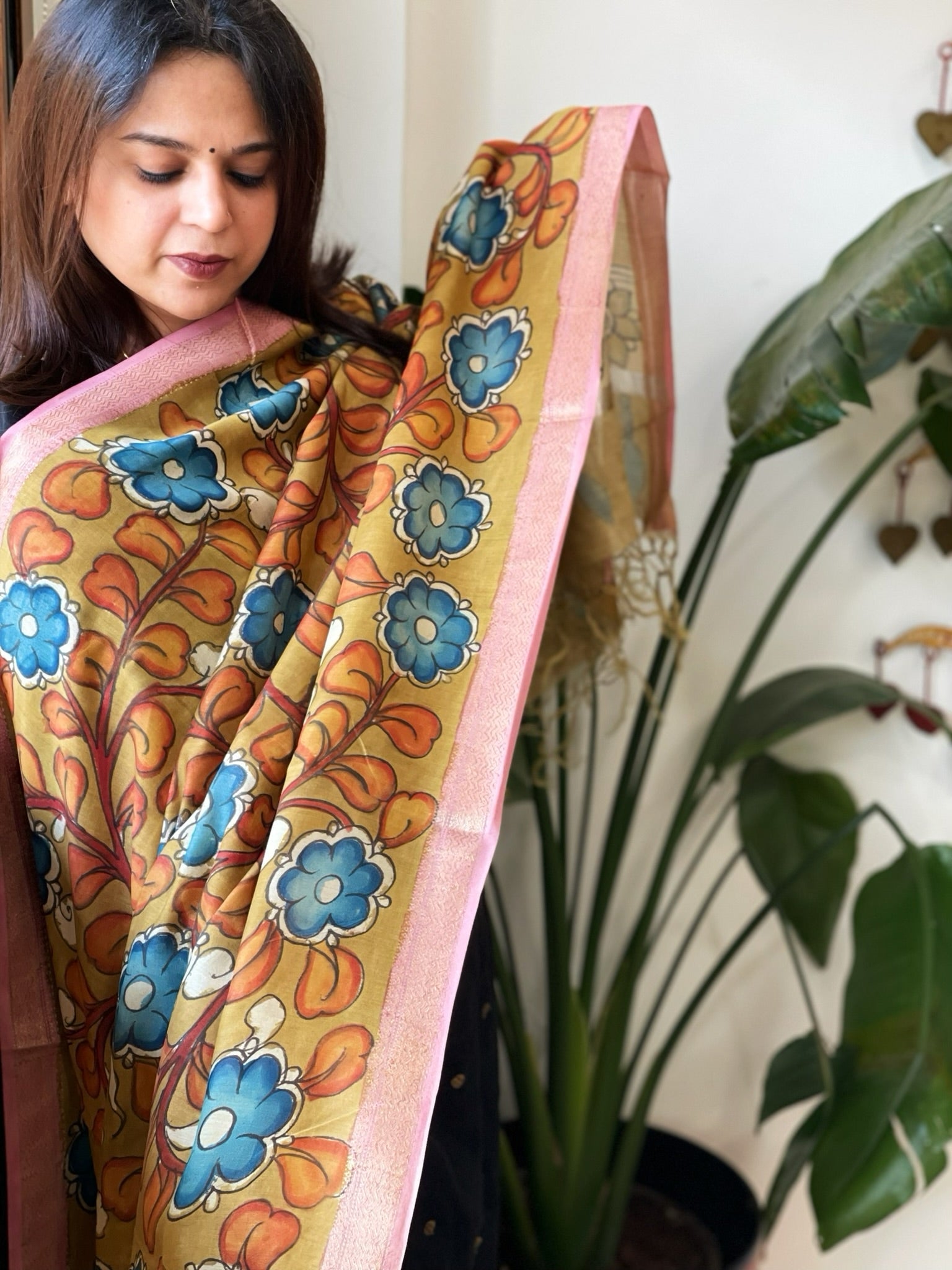 Handpainted Kalamkari Dupatta in Chanderi Silk - Masakalee