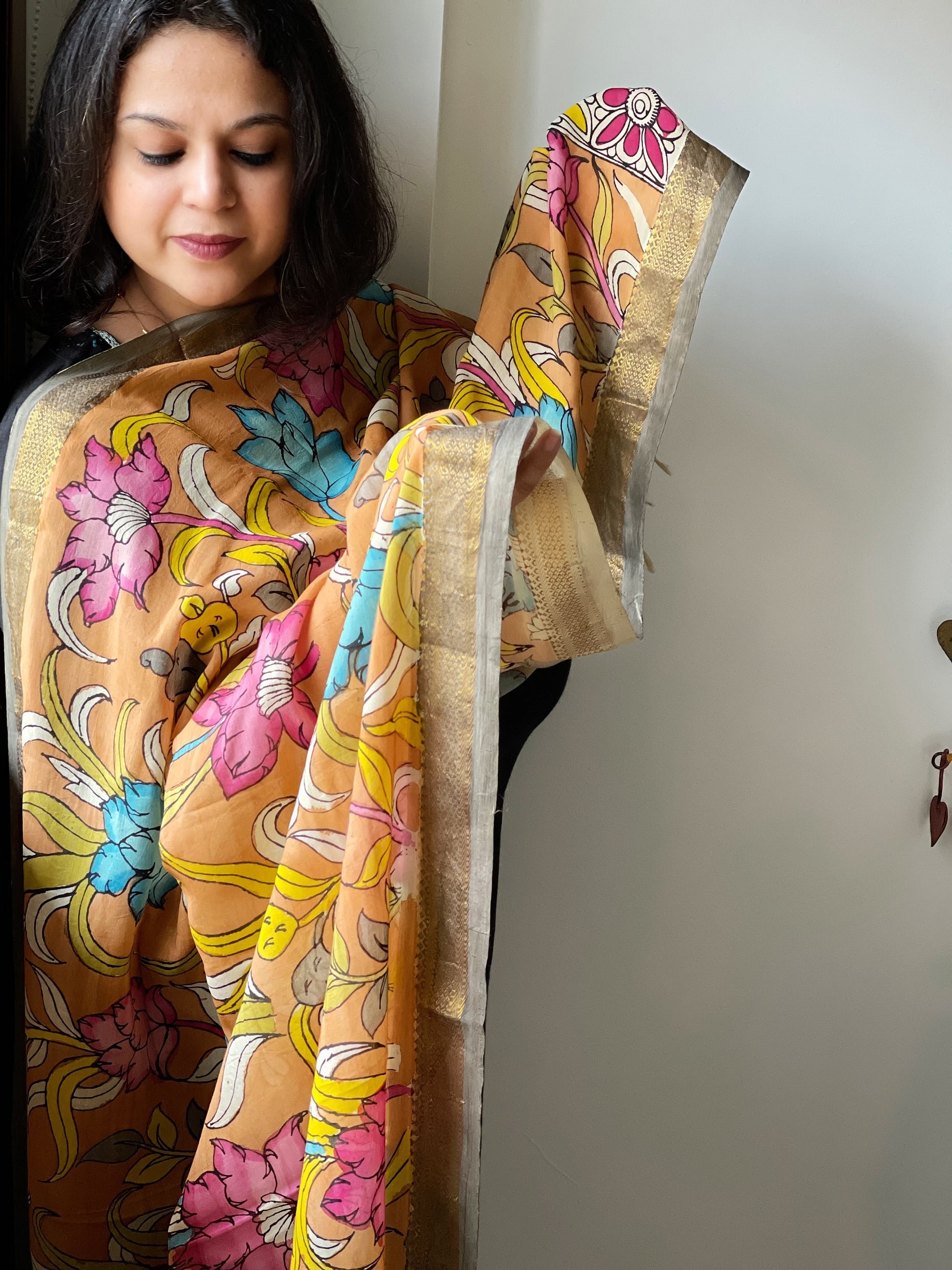Handpainted Kalamkari Dupatta in Chanderi Silk - Masakalee