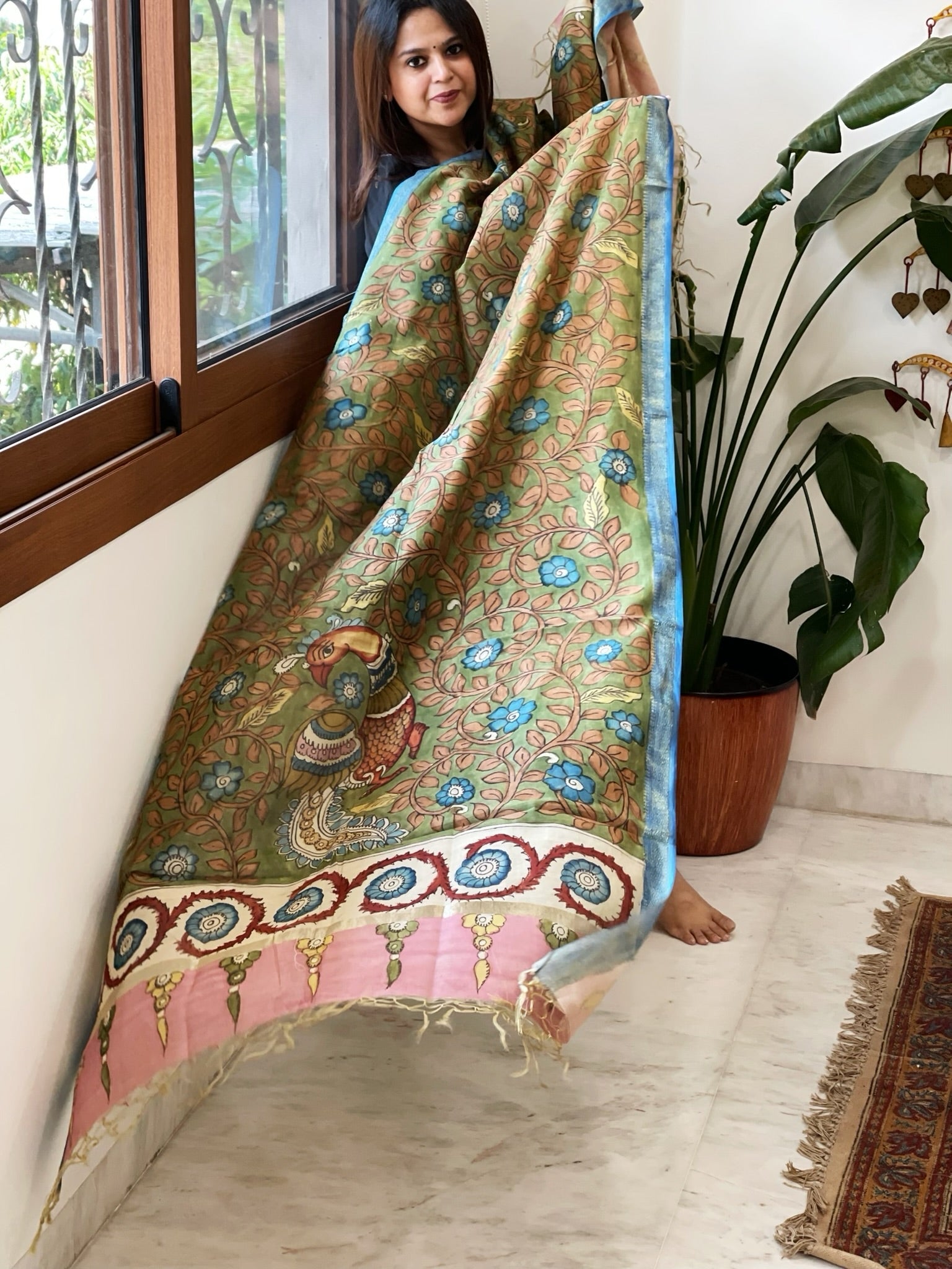 Handpainted Kalamkari Dupatta in Chanderi Silk - Masakalee
