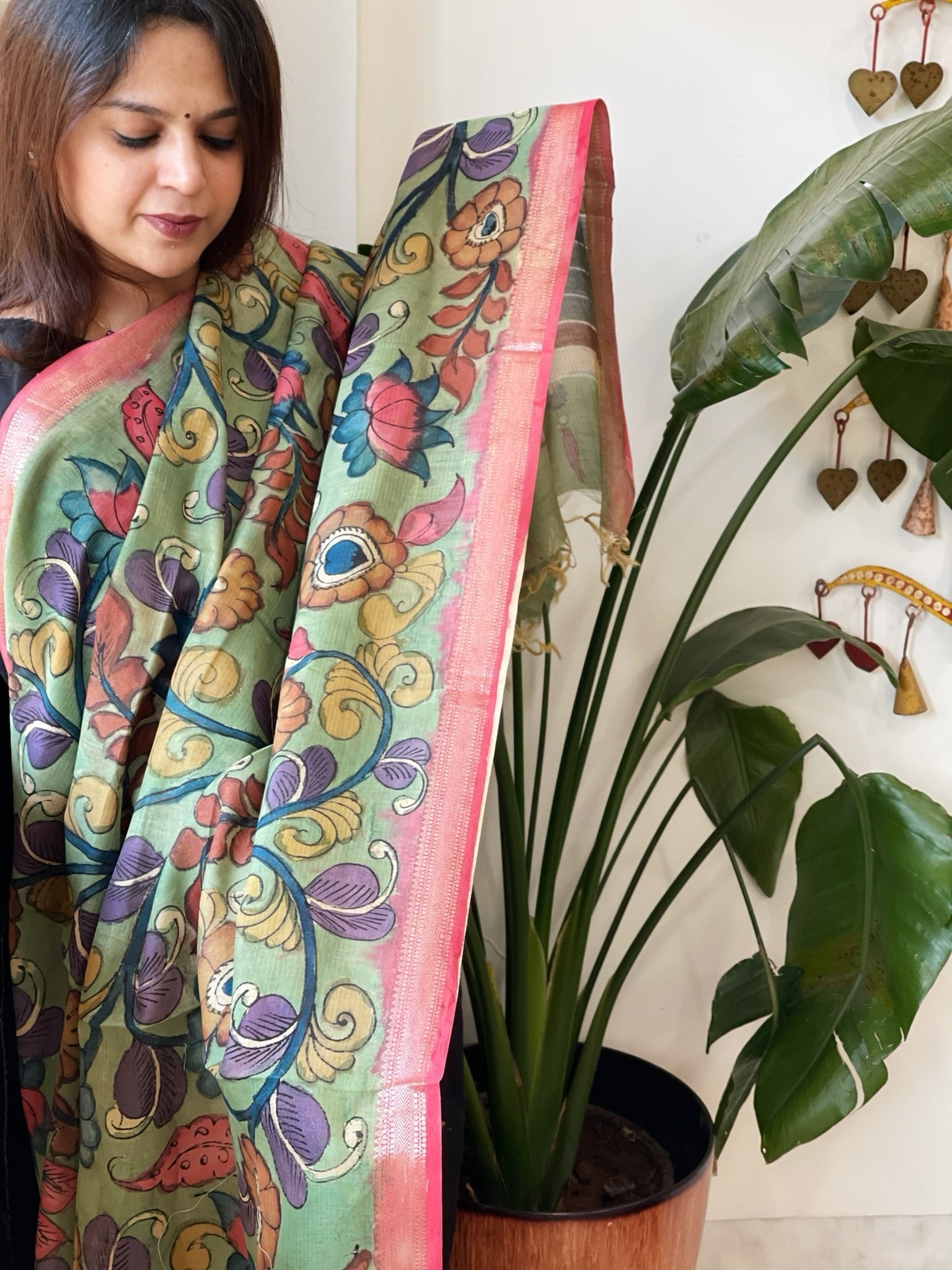 Handpainted Kalamkari Dupatta in Chanderi Silk - Masakalee