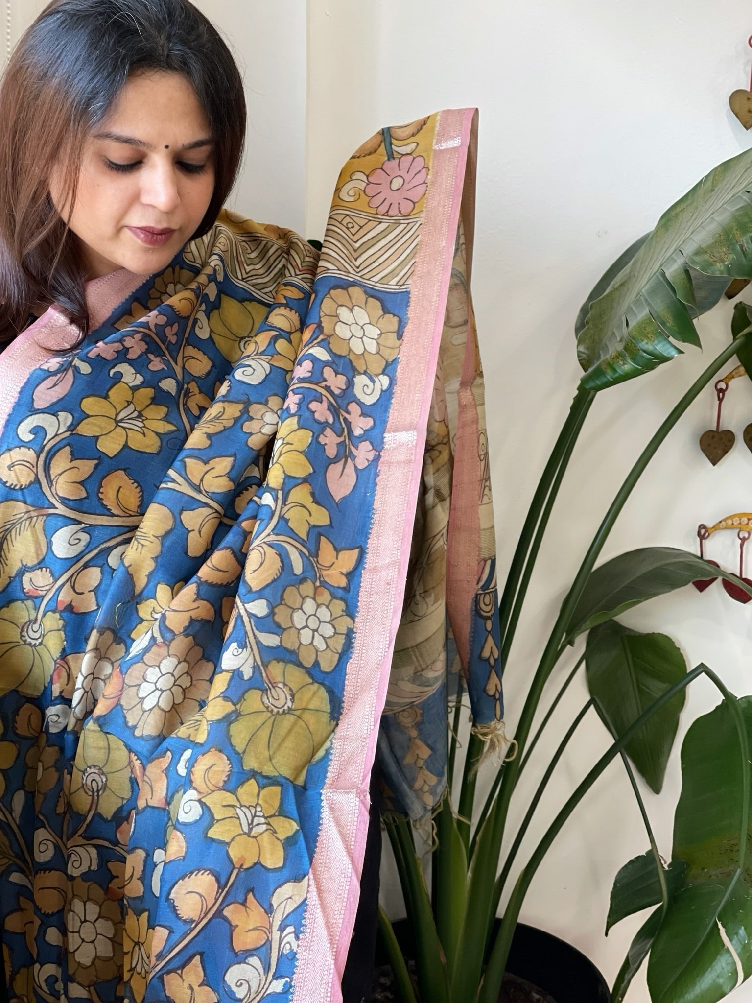 Handpainted Kalamkari Dupatta in Chanderi Silk - Masakalee