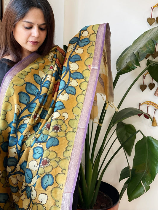 Handpainted Kalamkari Dupatta in Chanderi Silk - Masakalee