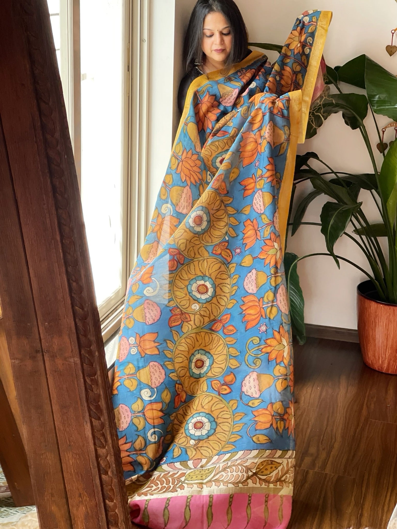 Handpainted Kalamkari Dupatta in Chanderi Silk - Masakalee