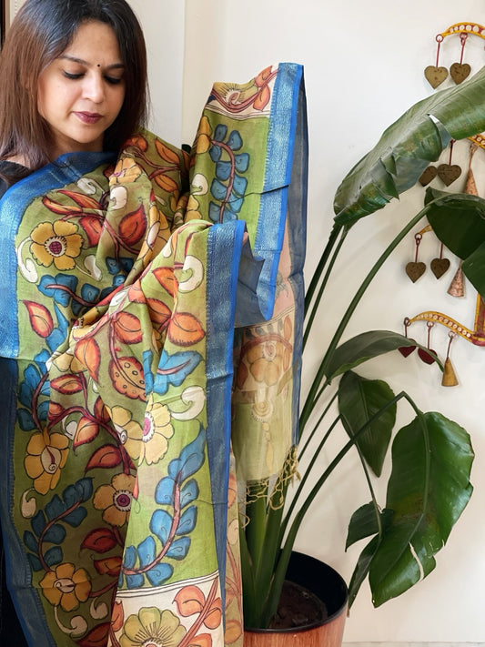 Handpainted Kalamkari Dupatta in Chanderi Silk - Masakalee