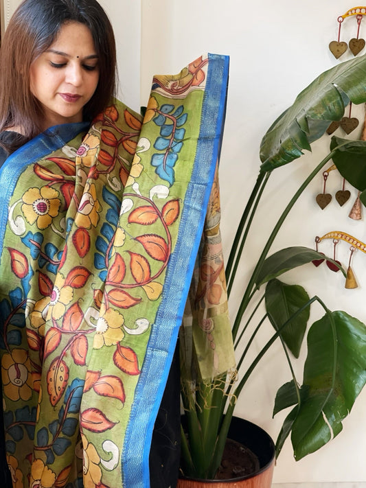 Handpainted Kalamkari Dupatta in Chanderi Silk - Masakalee