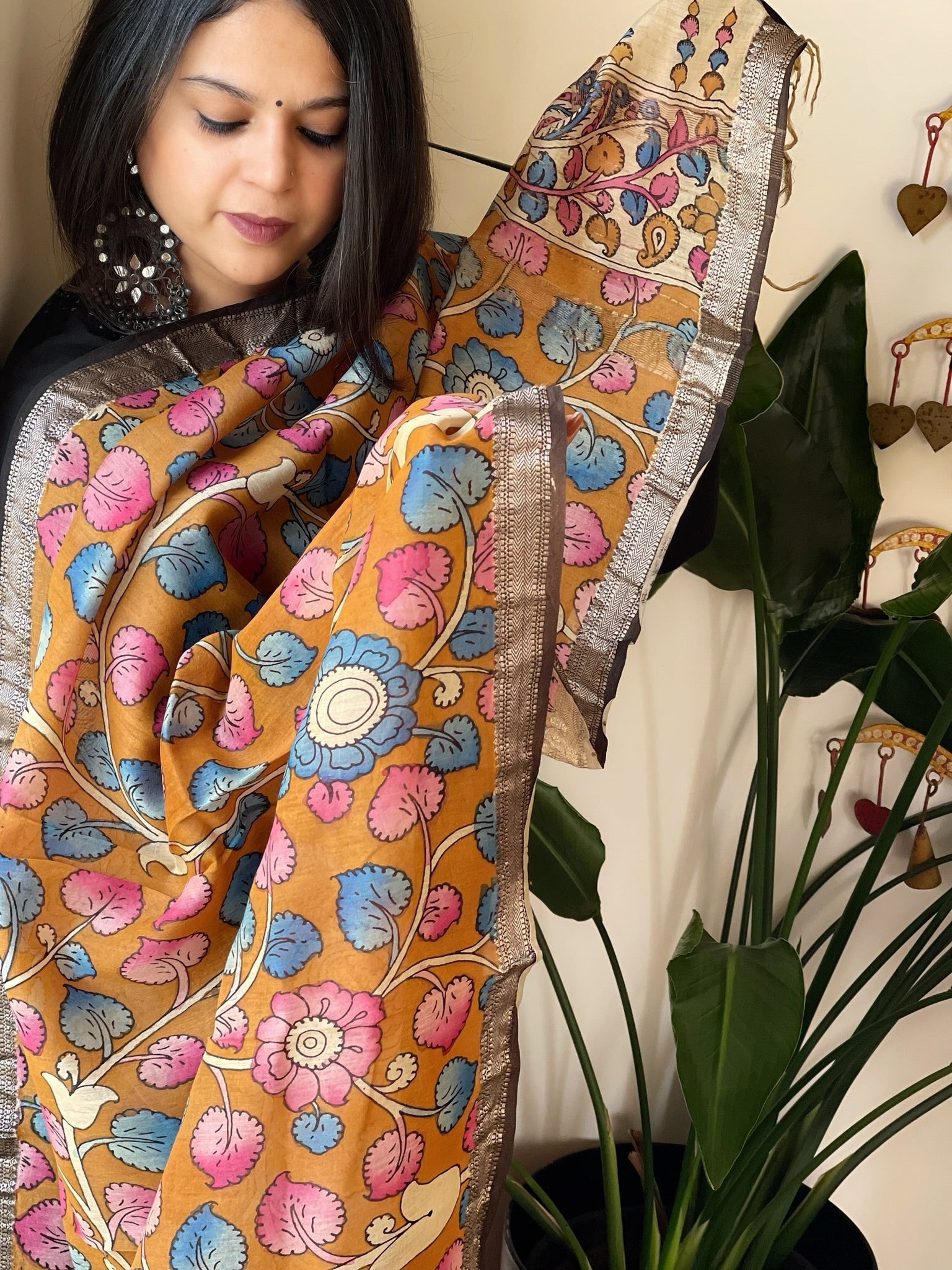 Handpainted Kalamkari Dupatta in Chanderi Silk - Masakalee