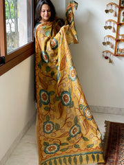 Handpainted Kalamkari Dupatta in Chanderi Silk - Masakalee