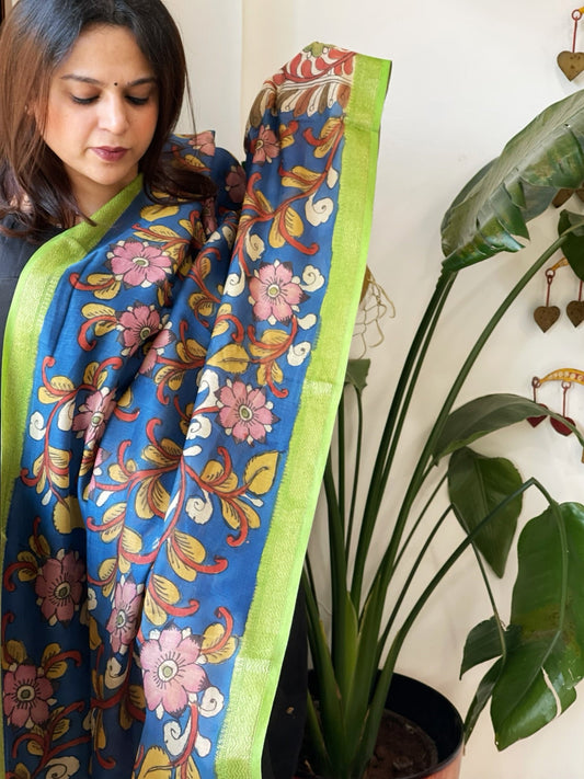 Handpainted Kalamkari Dupatta in Chanderi Silk - Masakalee