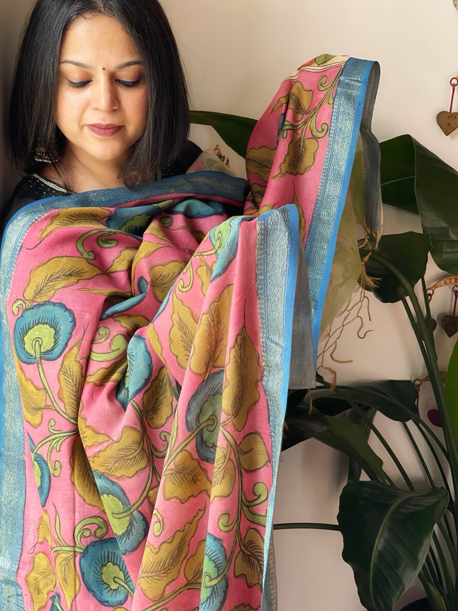 Handpainted Kalamkari Dupatta in Chanderi Silk - Masakalee