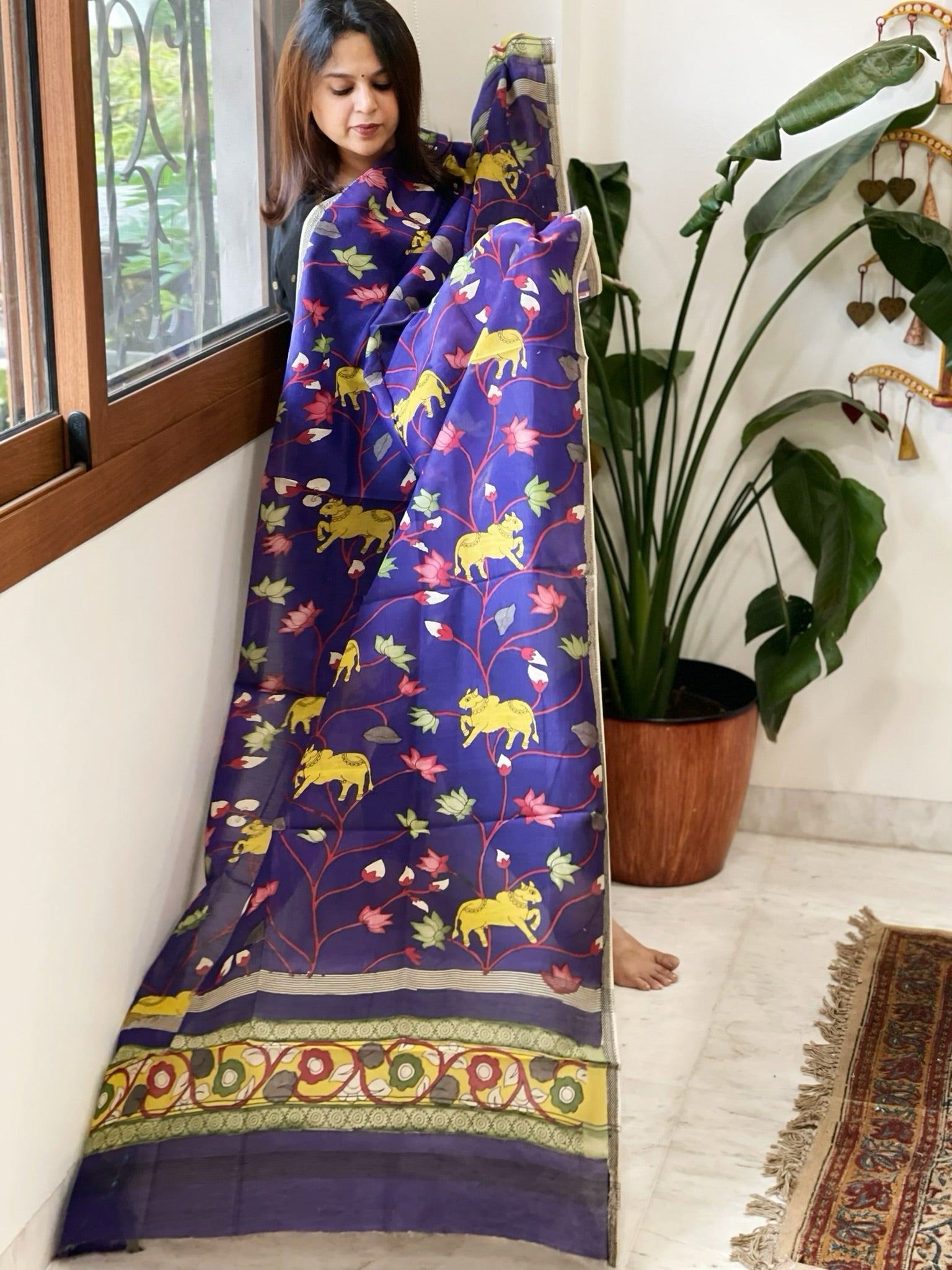 Handpainted Kalamkari Dupatta in Chanderi Silk - Masakalee